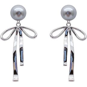 Bow Earrings for Women Silver Bow Drop Dangle Earrings Pearl Bow Earrings Ribbon Stud Earrings