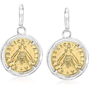 Ross-Simons Italian Replica Lira Bee Coin Drop Earrings in Sterling Silver and 18kt Gold Over Sterling