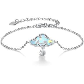 Mushroom Bracelet 925 Sterling Silver White/Pink/Blue Opal Mushroom Bracelet Jewelry Gift for Women Girl