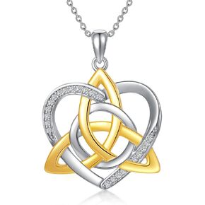 Natural Diamond Heart Necklace for Women,14K Yellow Gold Plated 925 Sterling Silver Irish Trinity Knot Celtic Pendant Necklace Fine Jewelry Anniversary Birthday Gifts for Mom Girls Wife 18"+2" in Saudi Arabia