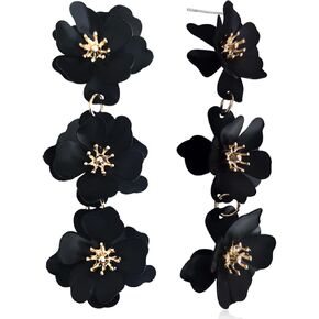 Elegant Bohemian Matte Tiered Triple Flower Dangle Drop Earrings Chic Charm Cute Long Floral Stud Earrings for Women Girls Statement Jewelry Gifts