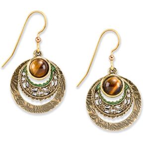 Silver Forest of Vermont Genuine Tiger Eye Filigree Gold-plated Drop Earrings Handcrafted in the USA e-9957