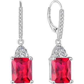 925 Sterling Silver Rectangle Cut Dangle Earrings Dainty Birthstone Cubic Zirconia Leverback Earrings Simple Delicate Hypoallergenic Jewelry for Women Everyday Wear