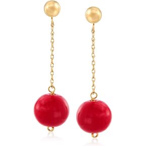 Ross-Simons 10.5-11mm Red Coral Bead Drop Earrings in 14kt Yellow Gold
