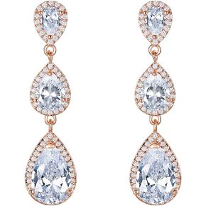 EVER FAITH Women's Cubic Zirconia Elegant Wedding Bridal 3 Teardrop Dangle Earrings for Bride Bridesmaids