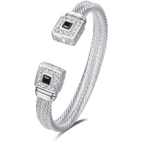 Designer inspired jewelry double cable Wire Square CZ Antique Bangle Elegant Beautiful Christmas Gift