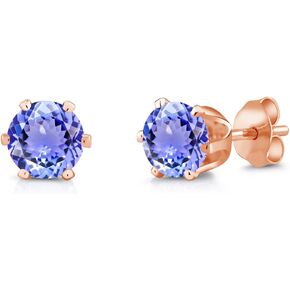 Gem Stone King Blue Tanzanite Rose Gold Plated Stud Earrings For Women | 1.80 Cttw | Gemstone Birthstone | Round 6MM