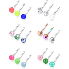 Cisyozi 18G Glow in the Drak Nose Stud Surgical Steel Pearl Nose Ring Straight Big Plastic Balls Nose Pin Bone Body Piercing Jewelry for Women Men 3mm Balls