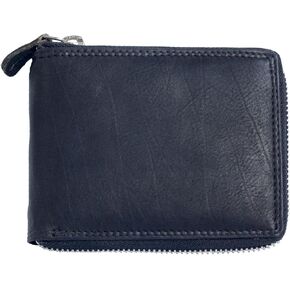 Men's Zip-around (metal zipper) Black Genuine Leather Trifold Wallet