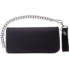 MENS MOTORCYCLE TRUCKER BLK BIKER BIFOLD GENUINE LEATHER SILVER CHAIN WALLET
