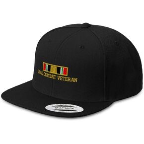Speedy Pros Snapback Hats for Men & Women Iraq Combat War Veteran Flag Embroidery Acrylic Flat Bill Baseball Cap Black Design Only
