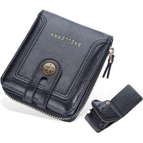 SUMGOGO Bifold Wallet for Men Zipper Small Short Wallets Rfid Blocking Card Holder Coin Purse Leather Pocket Billfold (Black)