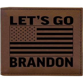 USA American Flag Anti Biden Lets Go Brandon Men's Leather Bifold Wallet RFID Gift For Him Dad Father United States Billfold Conservative Republican