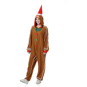 HAPNBCELE Christmas Gingerbread Man Costume Funny Adult Christmas Onesie Suit Costumes for Women Men