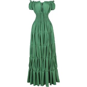 frawirshau Renaissance Costume Women Medieval Irish Dress Retro Gown Wench Peasant Smocked Waist Long Dresses