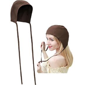 Women's Medieval Coif Cap Colonial Pioneer Bonnets Victorian Pilgrim Hat Costume for Christmas