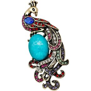 Gyn&Joy Womens Vintage Style Multicolor Rhinestones Peacock Bird Brooch Pin
