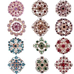 Tvoip Fashion Lot 12pc Clear Rhinestone Crystal Flower Brooches Pins