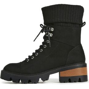 JustFab Camber Lace-Up Combat Boots for Women Faux Suede & Sweater Trim