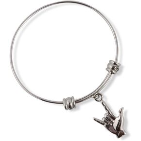 Sign Language ASL I Love You Charm Bracelet Bangle American Sign Language Stainless Steel Jewelry Gift for Men or Women
