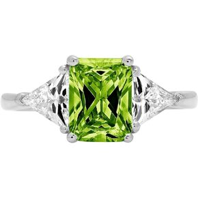 Clara Pucci 3.1 ct Emerald Trillion cut 3 stone Solitaire Accent Stunning Genuine Flawless Natural Green Peridot Gem Designer Modern Statement Ring Solid 18K White Gold