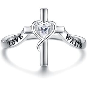 925 Sterling Silver True Love Waits Ring Purity Cross Rings Jewelry Gifts for Daughter Women Lady girlfriend