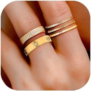 Gold Rings for Women Non Tarnish Stackable Rings Trendy Dainty 18K Gold Plated Stacking Rings Set Love Friendship Rings Band Rings Promise Wedding Engagement Rings Size 5-11