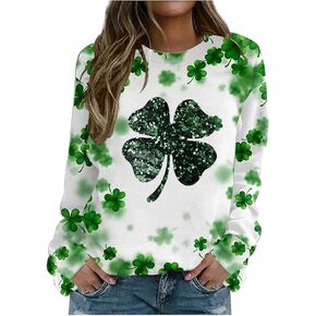 Binlanhanat Women St. Patrick's Day Sweatshirts Lucky Shamrock Shirt Clover Graphic Long Sleeve Irish Gifts Shirts Top