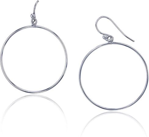 DECADENCE Sterling Silver Polished Rhodium Dangling Open Circle and Pear Hoop Earrings for Women | Fish Hook Drop Wire Earrings | Secure Bar Closure | 14k Shiny Classic Earrings in Saudi Arabia