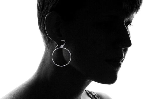 DECADENCE Sterling Silver Polished Rhodium Dangling Open Circle and Pear Hoop Earrings for Women | Fish Hook Drop Wire Earrings | Secure Bar Closure | 14k Shiny Classic Earrings in Saudi Arabia