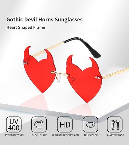 BOJOD Goth Horns Heart Sunglasses for Women Rimless 90s Punk Heart Glasses Trendy colored Sunglasses for Party Festival in Saudi Arabia