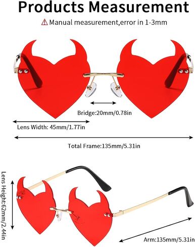 BOJOD Goth Horns Heart Sunglasses for Women Rimless 90s Punk Heart Glasses Trendy colored Sunglasses for Party Festival in Saudi Arabia