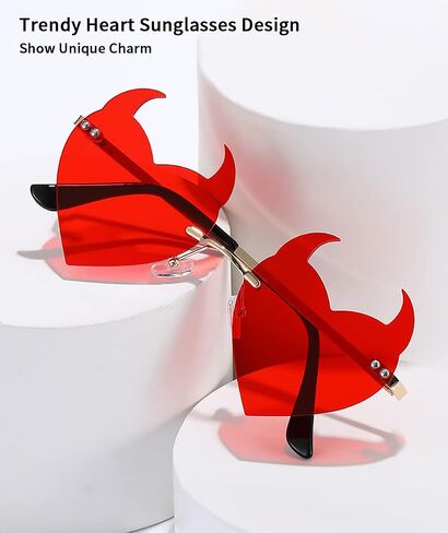 BOJOD Goth Horns Heart Sunglasses for Women Rimless 90s Punk Heart Glasses Trendy colored Sunglasses for Party Festival in Saudi Arabia