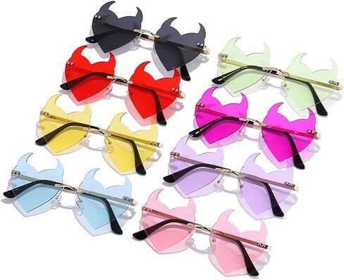 BOJOD Goth Horns Heart Sunglasses for Women Rimless 90s Punk Heart Glasses Trendy colored Sunglasses for Party Festival in Saudi Arabia