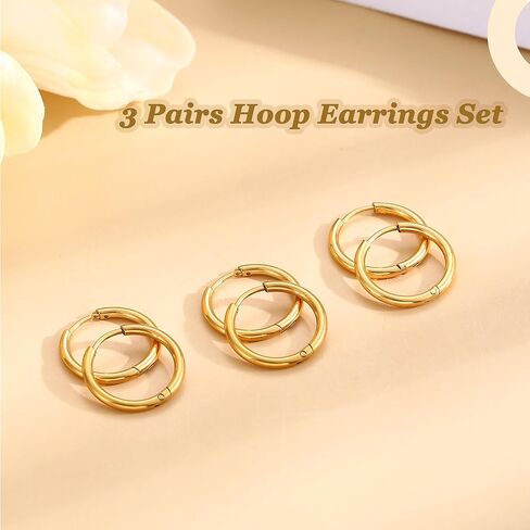 ORAZIO Hypoallergenic Hoop Earrings for Women 316L Stainless Steel Small Hoop Earrings 18G Womens Earrings Hoops Silver Gold Black Huggie Earrings Lightweight Cartilage Earring Thick Hoop Earrings Set 6-12MM in Kuwait