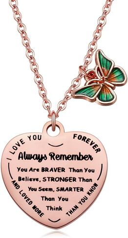 عقد بقلادة على شكل فراشة وقلب الحب بلون ذهبي وردي بعبارة «Always Remember You are Braver Than You Believe You are Braver Than You Believe» هدايا ملهمة للبنات المرا in Kuwait