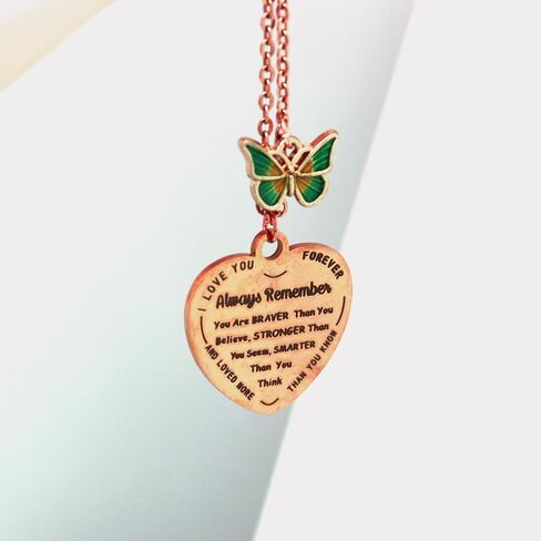 عقد بقلادة على شكل فراشة وقلب الحب بلون ذهبي وردي بعبارة «Always Remember You are Braver Than You Believe You are Braver Than You Believe» هدايا ملهمة للبنات المرا in Kuwait