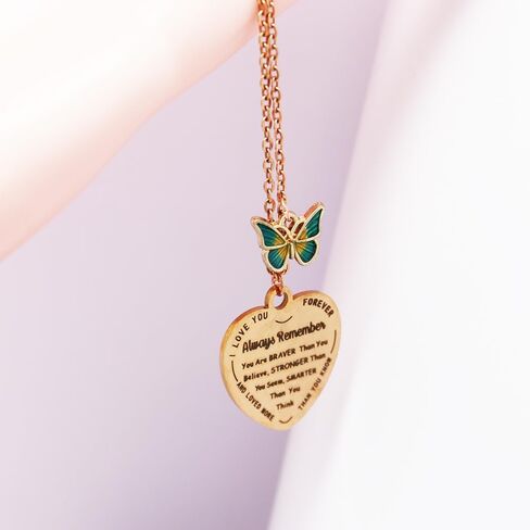 عقد بقلادة على شكل فراشة وقلب الحب بلون ذهبي وردي بعبارة «Always Remember You are Braver Than You Believe You are Braver Than You Believe» هدايا ملهمة للبنات المرا in Kuwait