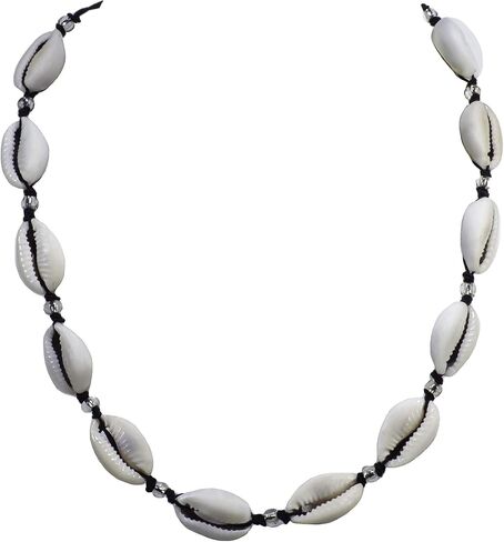 BlueRica Adjustable Cowrie Shell Choker Necklace with Clear Beads in Saudi Arabia