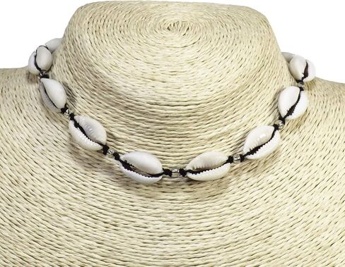 BlueRica Adjustable Cowrie Shell Choker Necklace with Clear Beads in Saudi Arabia