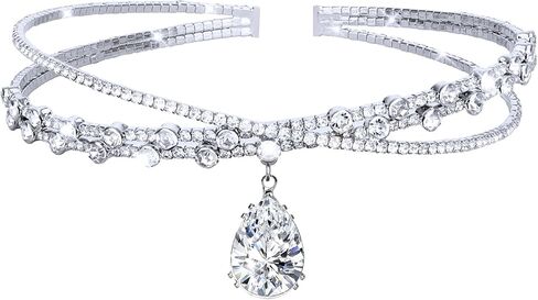 قلادة شوكر على شكل تاج مرصعة باحجار الراين متعددة الاغراض من الالماس والفضة اللامعة، قلادة شوكر من الزركون على شكل قطرة ماء للرقبة، قلادة عنق كريستالية على شكل تاج للراس، عصابة راس للحفلات الراقصة in Kuwait