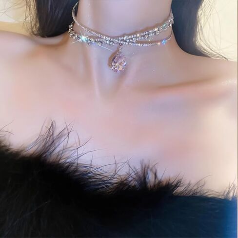 قلادة شوكر على شكل تاج مرصعة باحجار الراين متعددة الاغراض من الالماس والفضة اللامعة، قلادة شوكر من الزركون على شكل قطرة ماء للرقبة، قلادة عنق كريستالية على شكل تاج للراس، عصابة راس للحفلات الراقصة in Kuwait