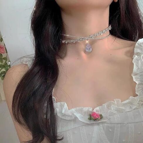 قلادة شوكر على شكل تاج مرصعة باحجار الراين متعددة الاغراض من الالماس والفضة اللامعة، قلادة شوكر من الزركون على شكل قطرة ماء للرقبة، قلادة عنق كريستالية على شكل تاج للراس، عصابة راس للحفلات الراقصة in Kuwait