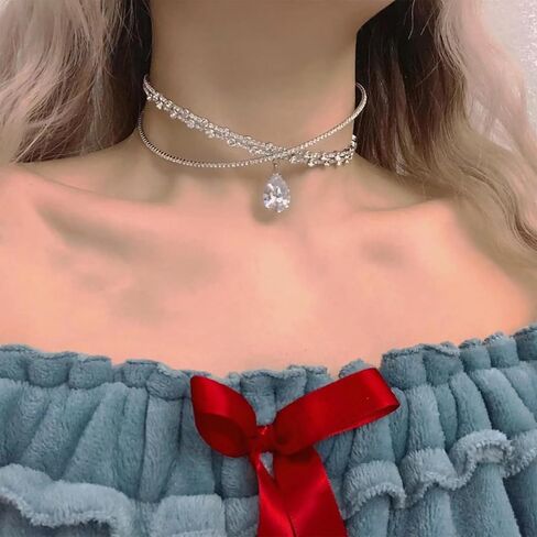 قلادة شوكر على شكل تاج مرصعة باحجار الراين متعددة الاغراض من الالماس والفضة اللامعة، قلادة شوكر من الزركون على شكل قطرة ماء للرقبة، قلادة عنق كريستالية على شكل تاج للراس، عصابة راس للحفلات الراقصة in Kuwait