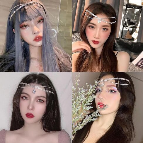 قلادة شوكر على شكل تاج مرصعة باحجار الراين متعددة الاغراض من الالماس والفضة اللامعة، قلادة شوكر من الزركون على شكل قطرة ماء للرقبة، قلادة عنق كريستالية على شكل تاج للراس، عصابة راس للحفلات الراقصة in Kuwait