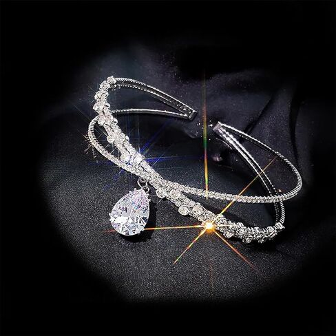 قلادة شوكر على شكل تاج مرصعة باحجار الراين متعددة الاغراض من الالماس والفضة اللامعة، قلادة شوكر من الزركون على شكل قطرة ماء للرقبة، قلادة عنق كريستالية على شكل تاج للراس، عصابة راس للحفلات الراقصة in Kuwait