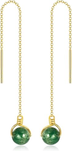 اقراط متدلية من الذهب عيار 14 قيراط من العقيق الطحلبي الطبيعي للنساء in Kuwait