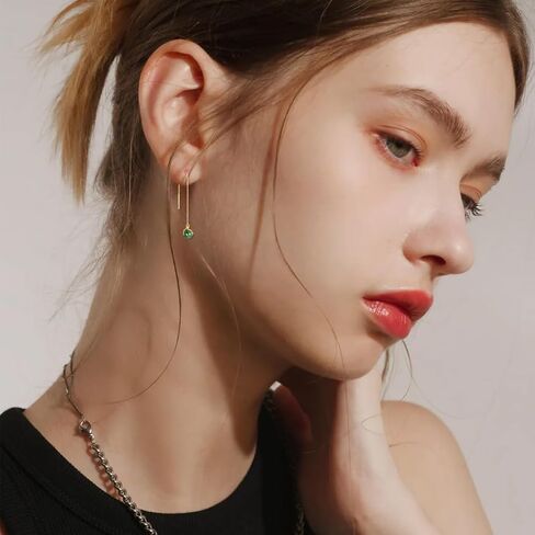 اقراط متدلية من الذهب عيار 14 قيراط من العقيق الطحلبي الطبيعي للنساء in Kuwait