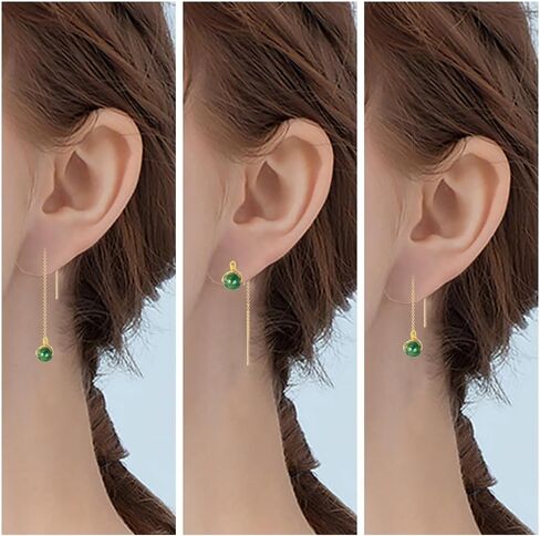 اقراط متدلية من الذهب عيار 14 قيراط من العقيق الطحلبي الطبيعي للنساء in Kuwait