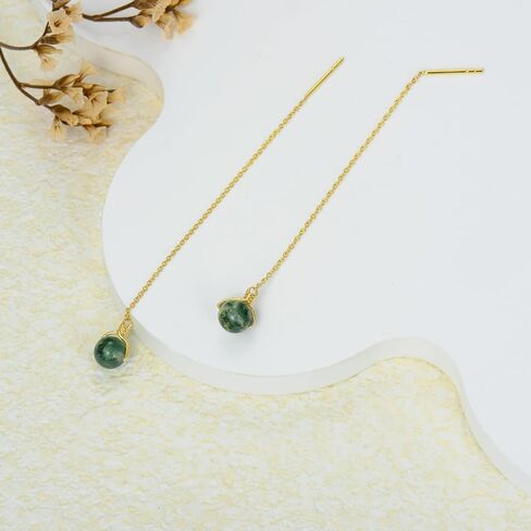 اقراط متدلية من الذهب عيار 14 قيراط من العقيق الطحلبي الطبيعي للنساء in Kuwait